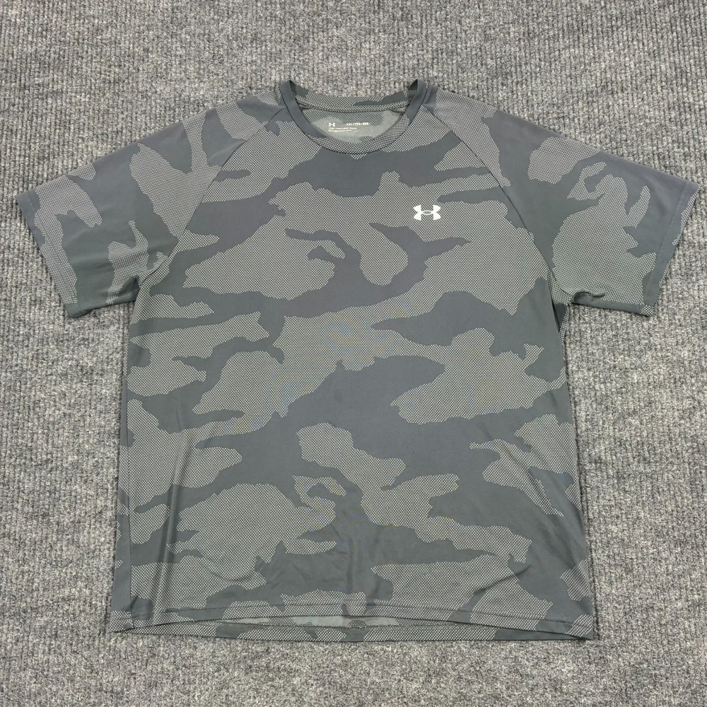 Under Armour Performance Shirt Mens 2XL Gray Camo Athletic Training Loose